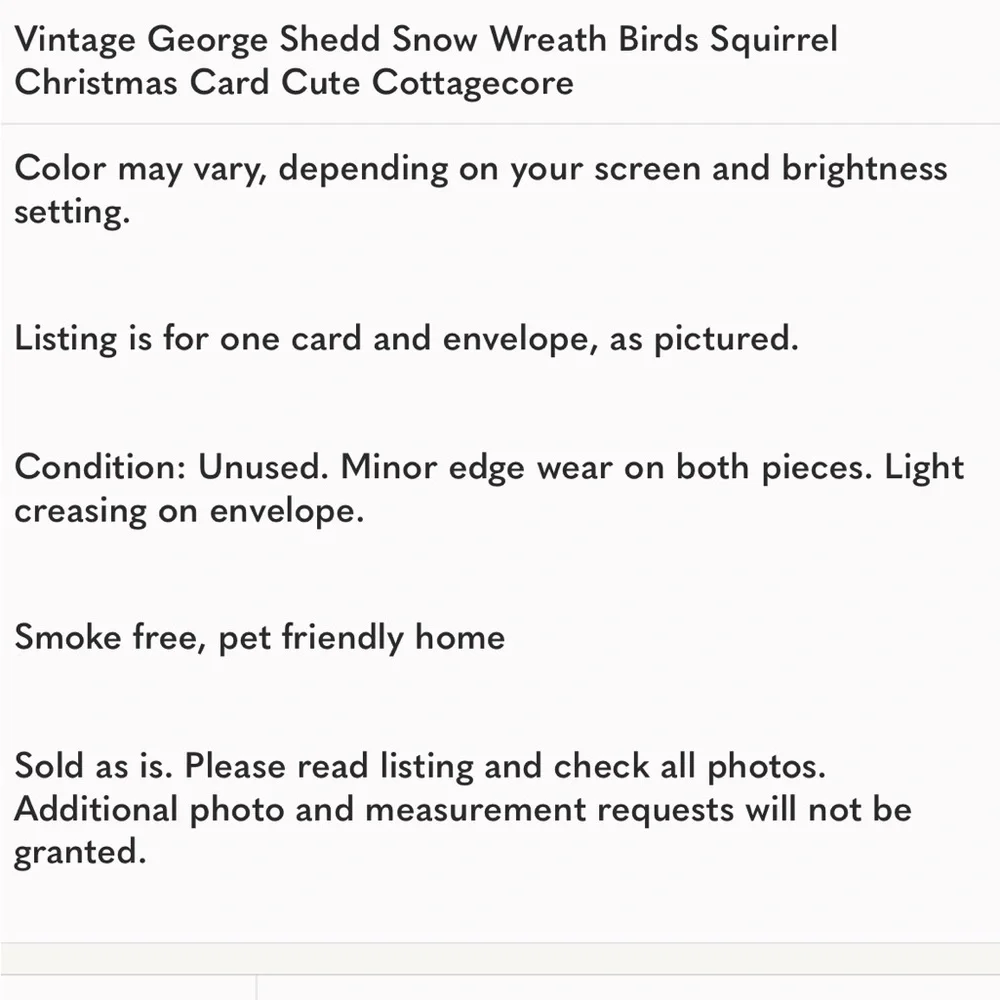 Vintage George Shedd Snow Wreath Birds Squirrel Christmas Card Cute Cottagecore